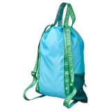Blue BLÅVINGAD backpack with green straps and patterns, lightweight and made from recycled materials.