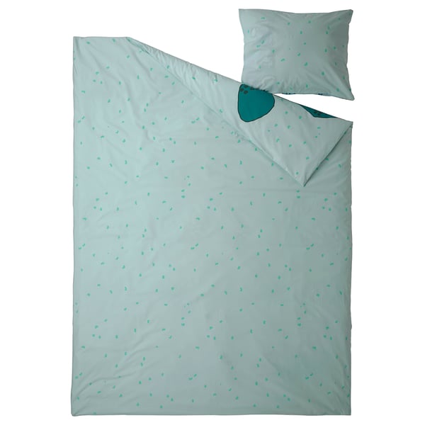 BLÅVINGAD turquoise duvet set, featuring scattered turtle patterns in light blue, made of cotton and viscose.