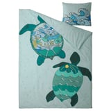 Blävingad bedding set: blue turtle & waves, cotton-viscose