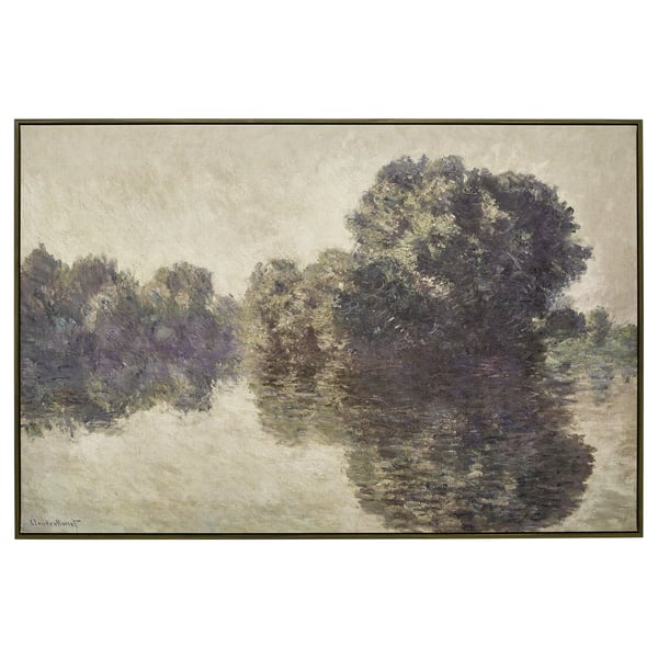 Claude monets painting of trees reflecting in water, framed, wall art.