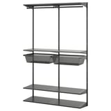 BOAXEL: grey wall-mounted storage with metal and mesh baskets, modern design.