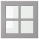 BODBYN grey kitchen cabinet, square with beveled panels, fiberboard & tempered glass, smooth lacquered finish.