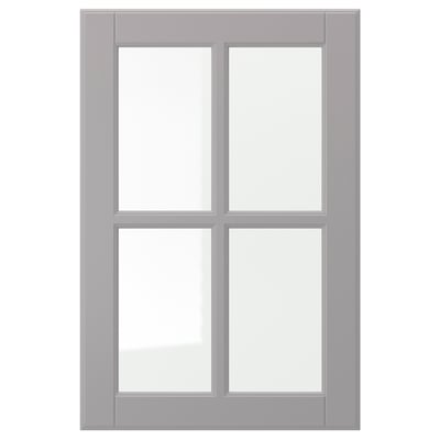 BODBYN grey smooth cabinet door, classic style with beveled panels, lacquered fiberboard, rectangular.