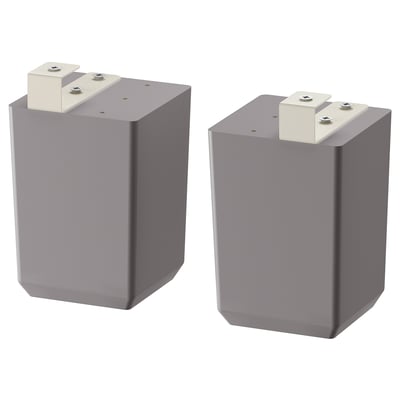 Two grey BODBYN adjustable furniture legs; rectangular, beveled edges for traditional style.