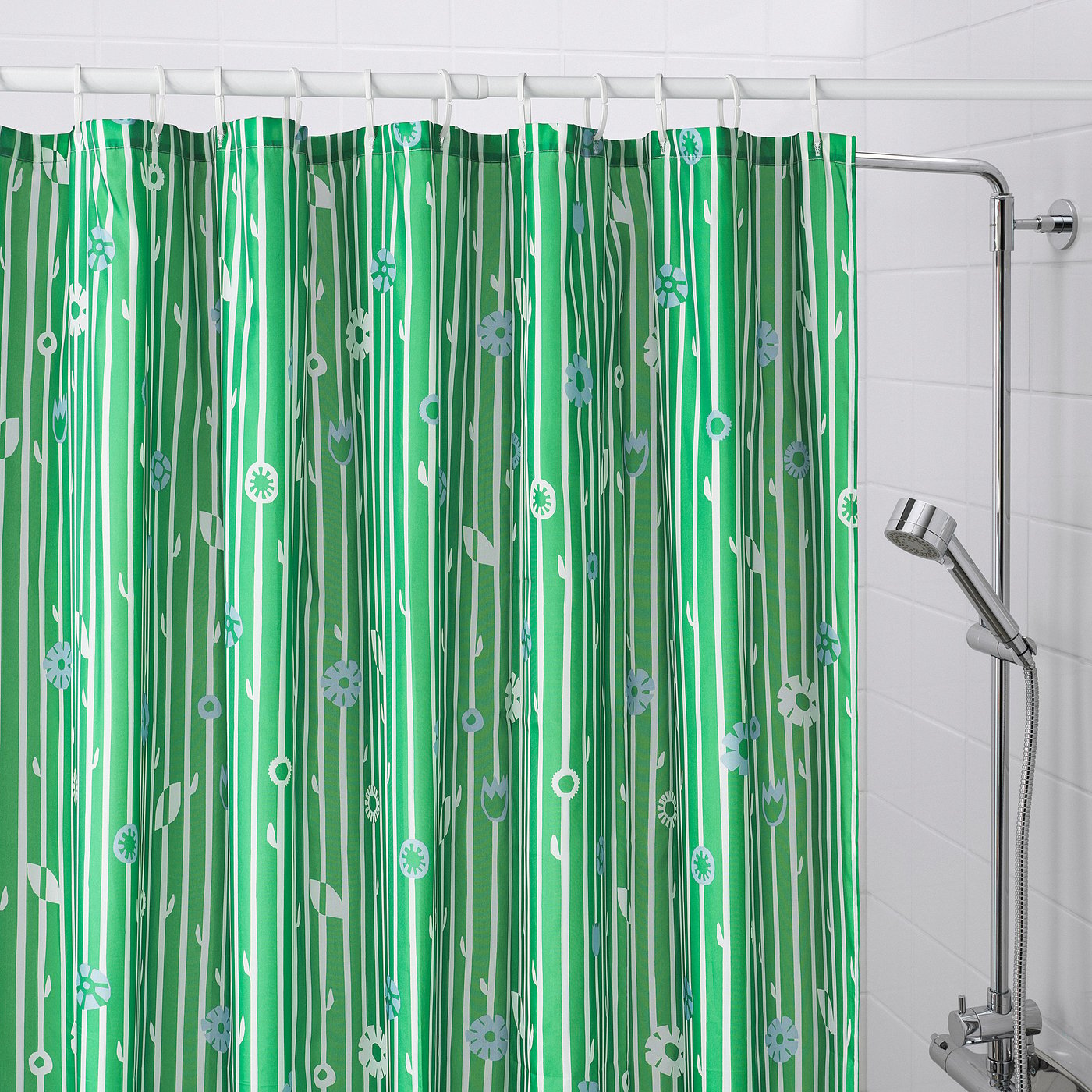 BOLLBUDDLEJA shower curtain, green/floral pattern, 180x200 cm - IKEA