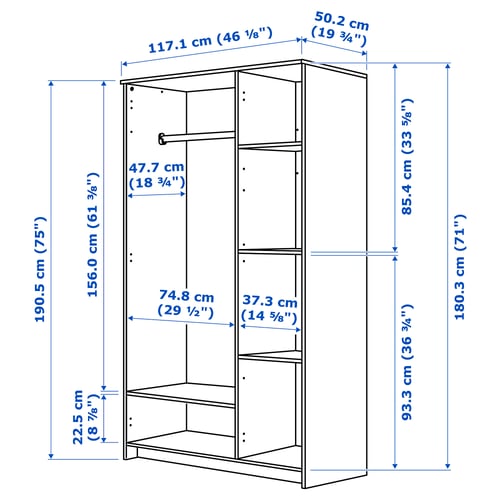 Illustration with measurements for the product: BRIMNES.