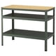 Option: BROR work bench. Green metal base with wooden shelves; sturdy, versatile.