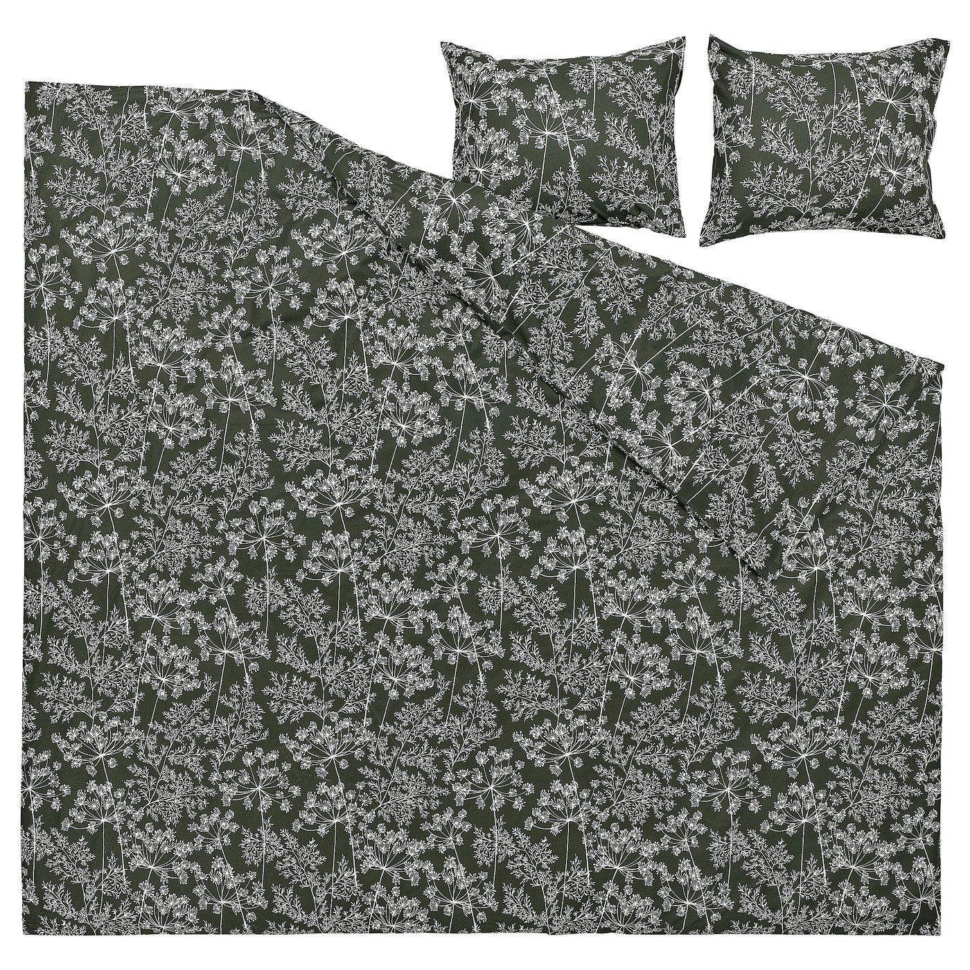 DAGGBJÖRNBÄR Duvet cover and 2 pillowcases, dark green/floral pattern, 200x200/60x70 cm