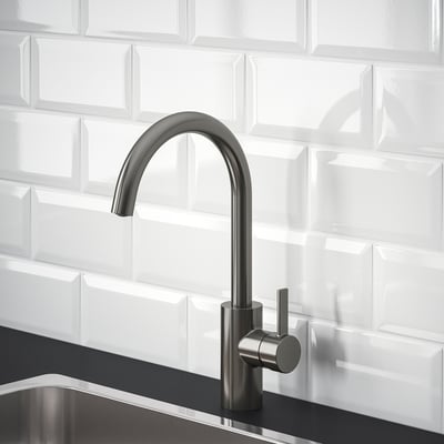 Pewter faucet, curved spout