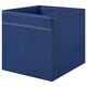 Option: Blue denim-like storage cube for kallax shelves, soft fabric, rectangular, with yellow stitching details.