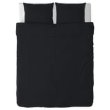 Black bedding set, DVALA brand, including duvet cover and pillows, 100% cotton, minimalist design.
