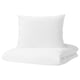 White pillow and blanket set, both rectangular, made of cotton, displayed neatly on a white background.