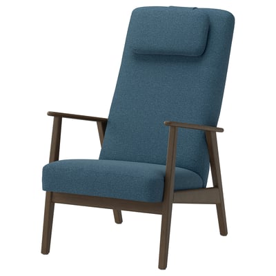 EKENÄSET High-back armchair, walnut effect/Axvall dark grey-blue