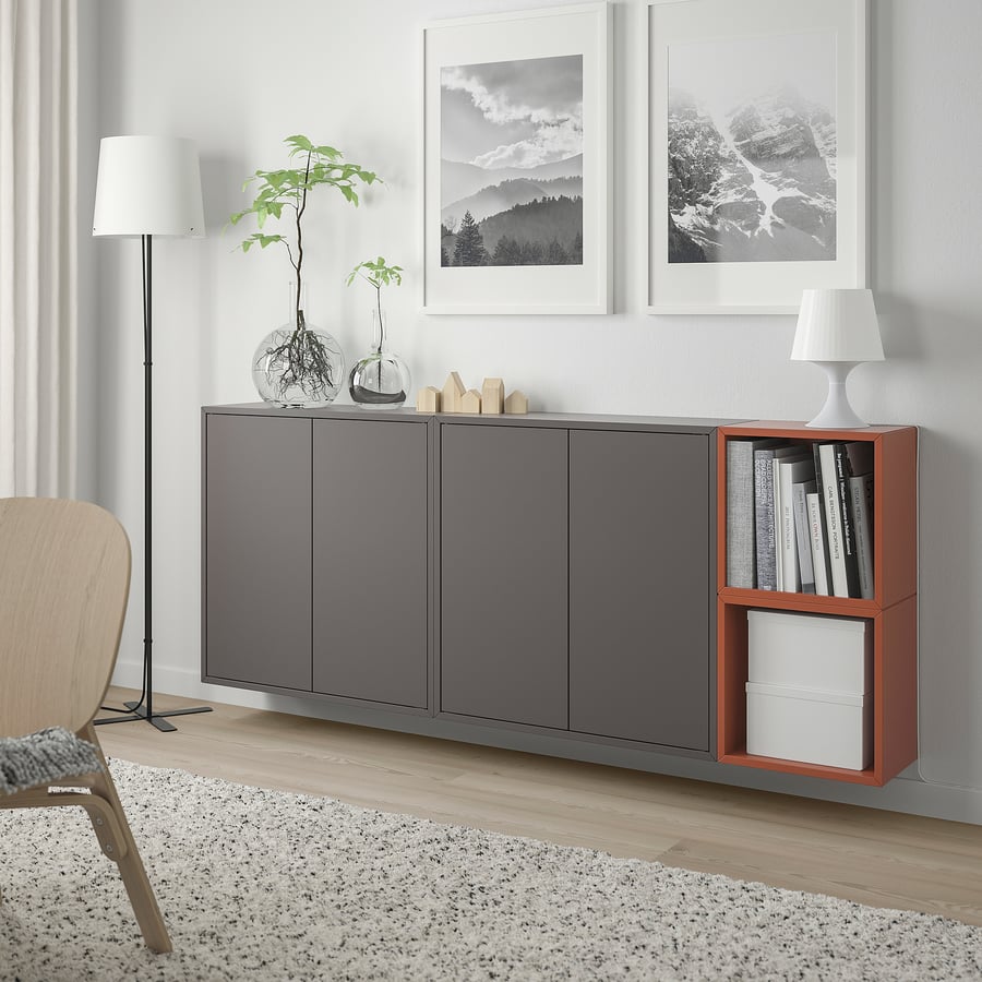 EKET Wallmounted combination, dark grey/redbrown, 175x25x70