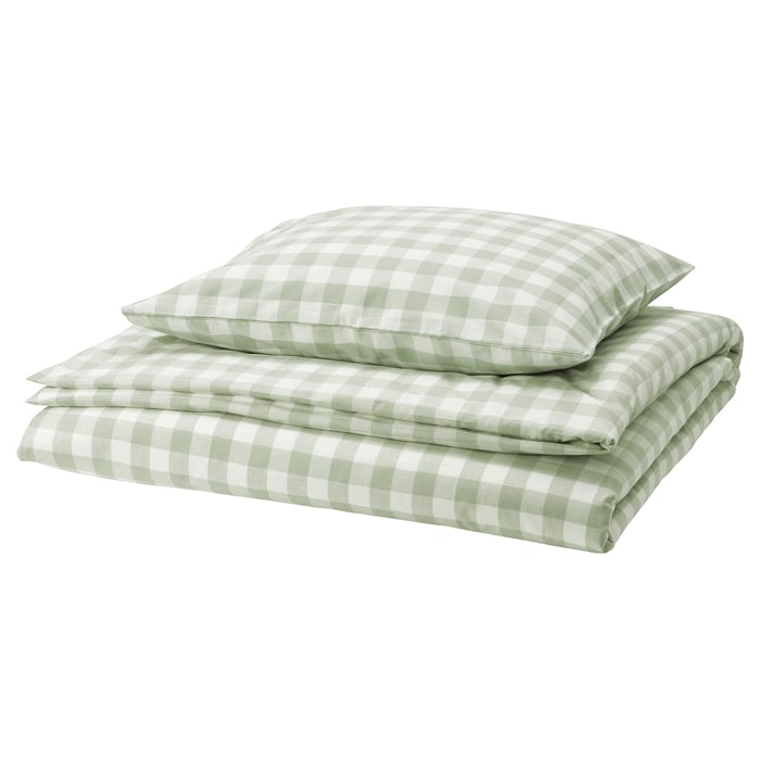 EKTANDVINGE Duvet cover and pillowcase pale greygreen white/check IKEA
