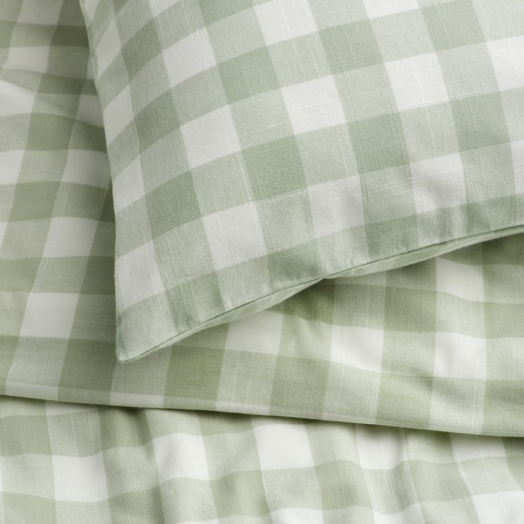 EKTANDVINGE Duvet cover and pillowcase pale greygreen white/check IKEA