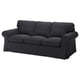 Dark gray EKTORP sofa, three-seat with rolled arms, thick cushions, removable cover.