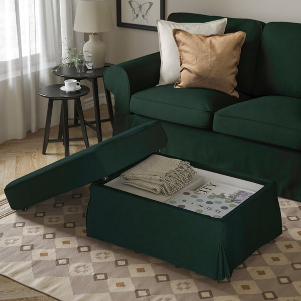 EKTORP Footstool with storage, Tallmyra dark green