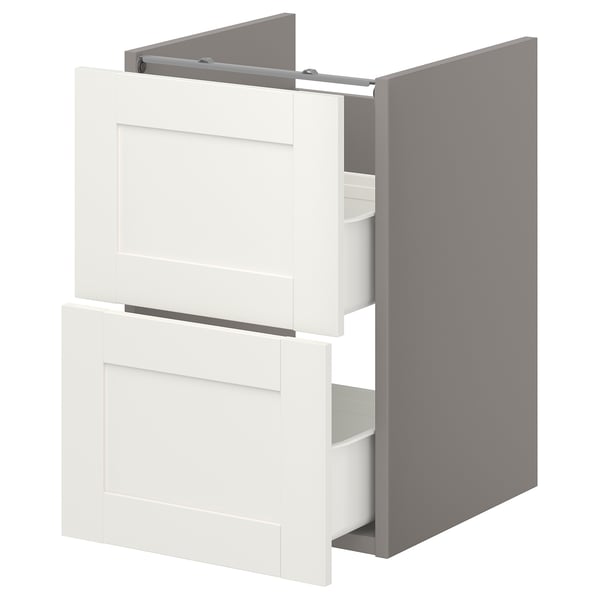 White ENHET base cabinet with 2 drawers, sleek design, modern style.
