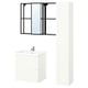 Modern bathroom setup: ENHET. White vanity, tall cabinet, black mirror frame.