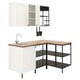 New ENHET kitchen setup: white cabinets, wooden countertop, metal shelves.