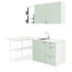 ENHET kitchen: light green, marble, metal, l-shape.