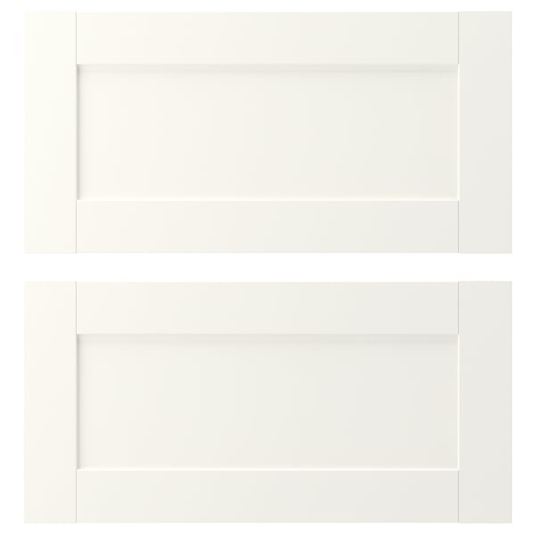 A white ENHET cabinet set with a sleek design. The cabinets are rectangular with narrow frames and smooth surfaces.