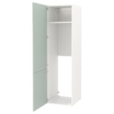 Ikea ENHET white cabinet with light green door open, showing empty shelves.