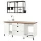 Option: Ikea ENHET white kitchen unit with wooden top, black faucet, and hanging rack.