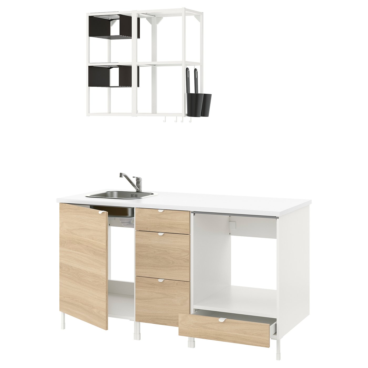 ENHET kitchen, white/oak effect, 163x63.5x222 cm IKEA