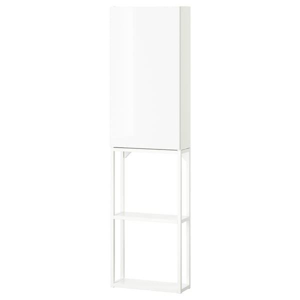 ENHET white storage unit. Sleek, modern design with open and closed storage.