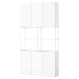 A white ENHET storage unit, combining open and closed storage with a glossy finish.