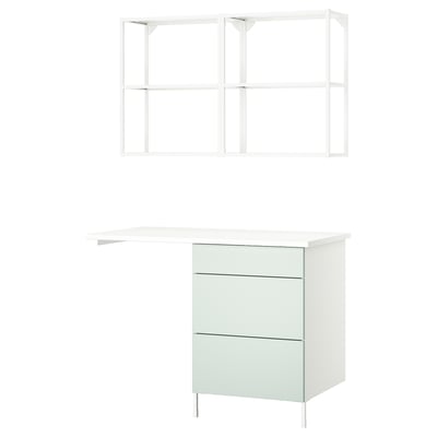 White ENHET furniture set with shelves and drawers.