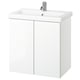A white ENHET bathroom vanity with a sink, wall-mounted in glossy white with a ceramic basin.