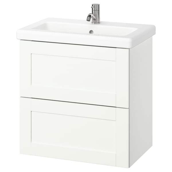 White ENHET bathroom cabinet with sink, sleek design, wall-mounted, two drawers.