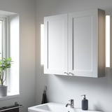 White ENHET wall cabinet with two shelves; modern, clean design, fitting above sink, larger than sink.