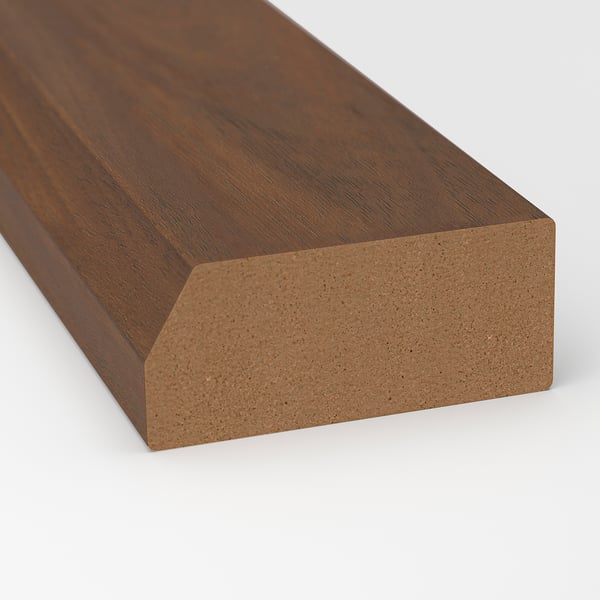Brown wooden plank with smooth surface and fine grain texture. Shown in close-up, emphasizing its quality and finish.