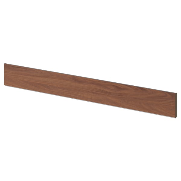 Brown wooden-like plinth, rectangular, made from polypropylene plastic and plastic foil, designed for kitchen cabinet base.