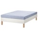 Option: Modern bed with light blue mattress on white wooden base.