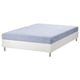 Light blue & white mattress set on white frame with metal legs.