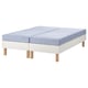 The ESPEVÄR/VADSÖ mattress set. It two light blue mattresses and a white base with wooden legs.