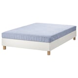 ESPEVÄR/VADSÖ bed in blue, featuring bonnell springs for comfort and stability, light wood legs, and a white base.
