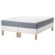 Option: Modern white bed with gray mattress, wooden legs, upholstered base.