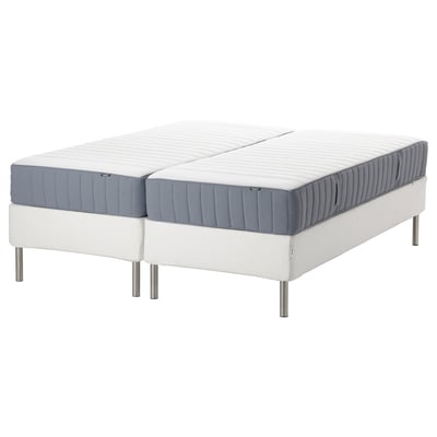 Split king mattress set, white and gray, modern design, metal legs, adjustable beds.