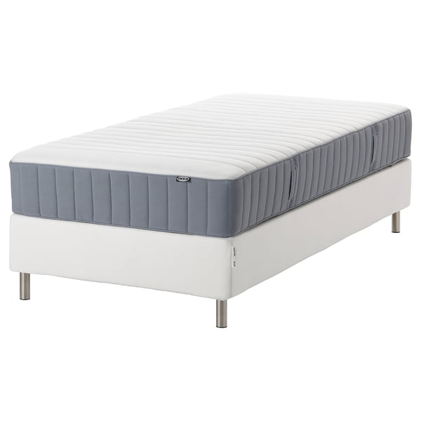 IKEA ESPEVÄR/VALEVÅG bed: white twin mattress, rolled, pocket springs, cotton-poli cover.