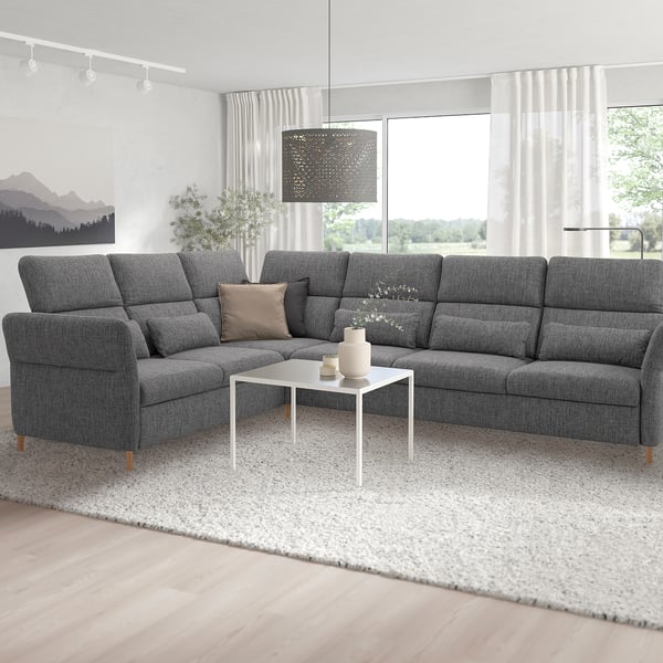 FAMMARP corner sofa, 5seat, grey/wood IKEA