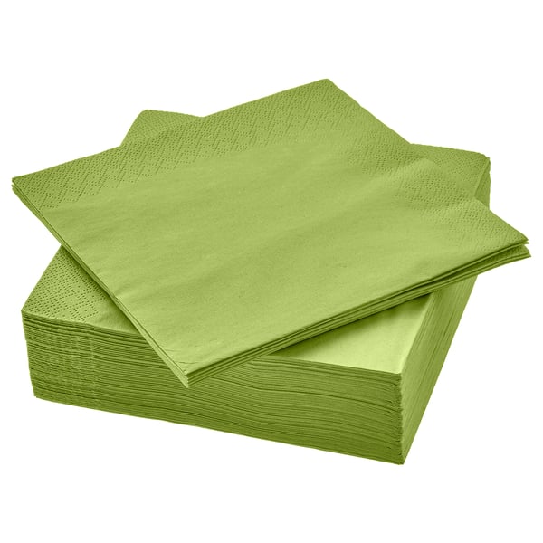 A stack of light green FANTASTISK paper napkins, neatly folded, featuring a textured design.