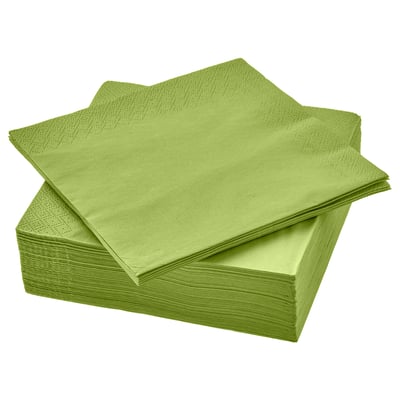 A stack of light green FANTASTISK paper napkins, neatly folded, featuring a textured design.