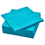 Stack of bright blue rectangular FANTASTISK napkins, neatly folded, with texture visible on a white background.