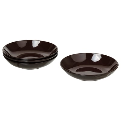 Image three stacked black FÄRGKLAR stoneware bowls, sleek and elegant for serving various meals.